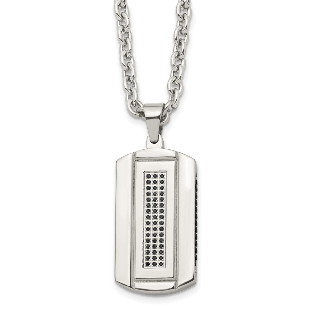 Chisel Stainless Steel Brushed and Polished Black IP-plated with Black CZ Dog Tag on a 24 inch Cable Chain Necklace, 24 x 19.5 mm