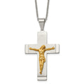 Chisel Stainless Steel Brushed and Polished Yellow IP-plated Crucifix Pendant on a 20 inch Curb Chain Necklace, 20 x 36.18 mm