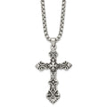 Stainless Steel Antiqued Polished and Textured Cross 24in Necklace, 24 mm, 33.22 g
