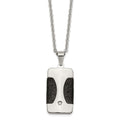 Stainless Steel Polished w/ CZ & Leather Reversible Inlay 22in Necklace, 22 mm