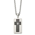 Stainless Steel Brushed & Polished Black IP-plated w/CZ Cross Necklace, 24 x 23.64 mm