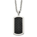 Stainless Steel Polished & Textured Leather Inlay Dog Tag 24in Necklace, 24 mm