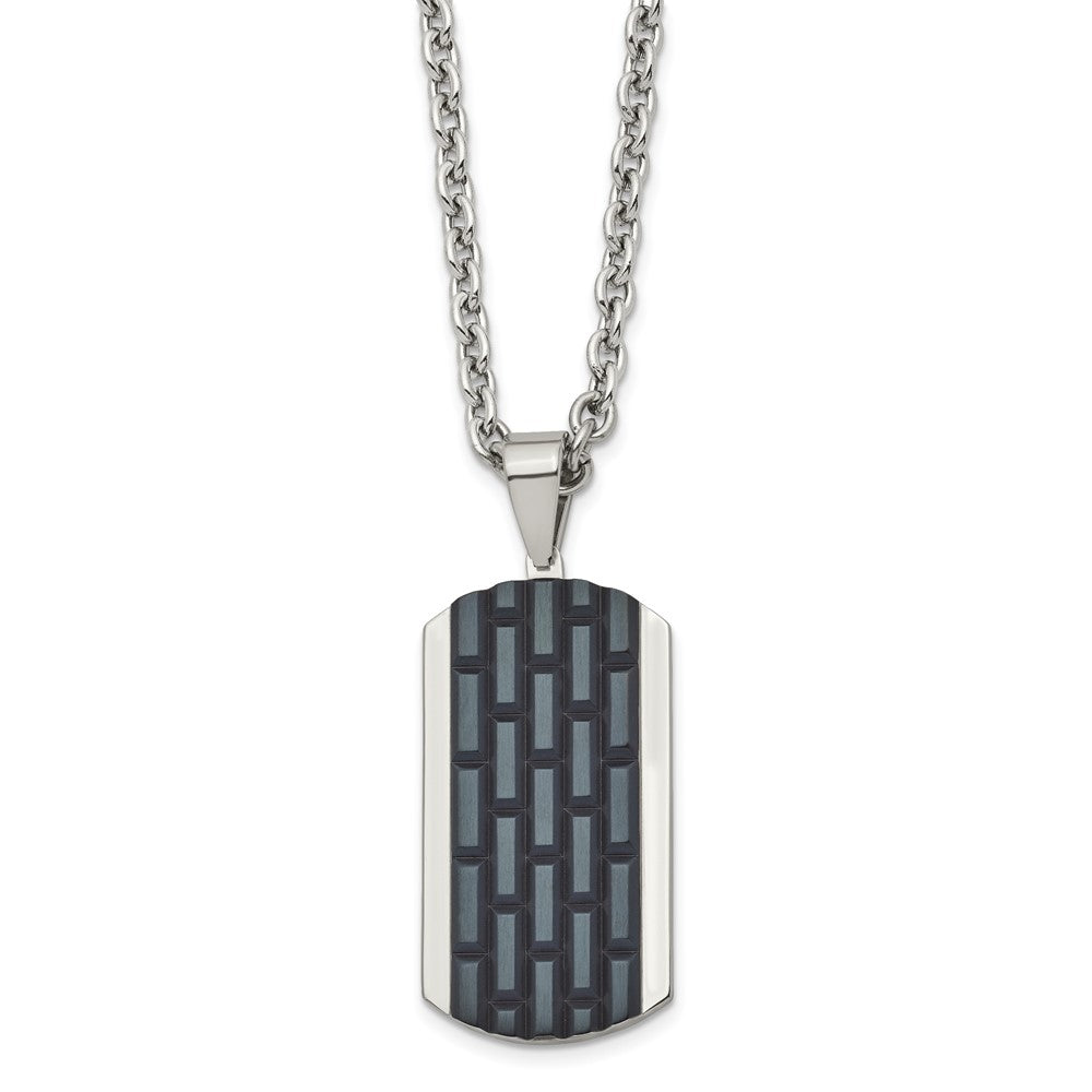 Stainless Steel Polished Black IP-plated Dog Tag 24in Necklace, 24 mm