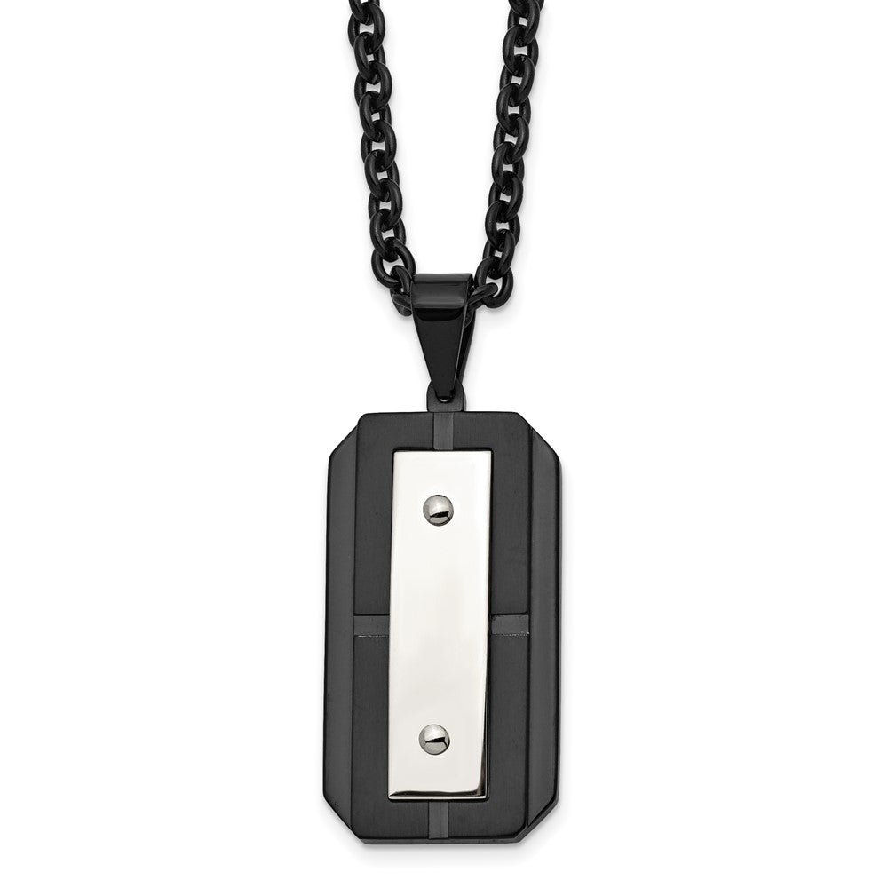 Chisel Stainless Steel Brushed and Polished Black IP-plated Dog Tag on a 24 inch Cable Chain Necklace, 24 x 23.85 mm