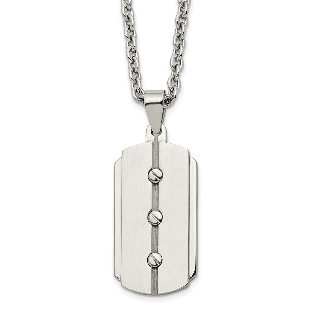 Stainless Steel 24in Brushed & Polished 3 Screw Design Dog Tag Necklace, 24 x 24 mm