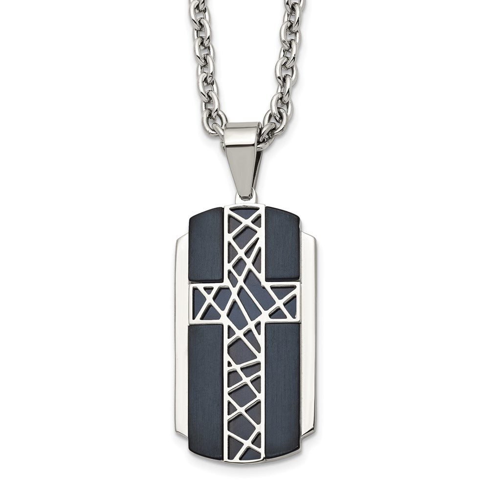 Stainless Steel Brushed and Polished Black IP-plated Cross 24in Necklace, 24 mm, 43.49 g