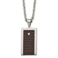 Stainless Steel Brushed & Polished Reversible w/Brown Leather Necklace, 24 x 24.1 mm