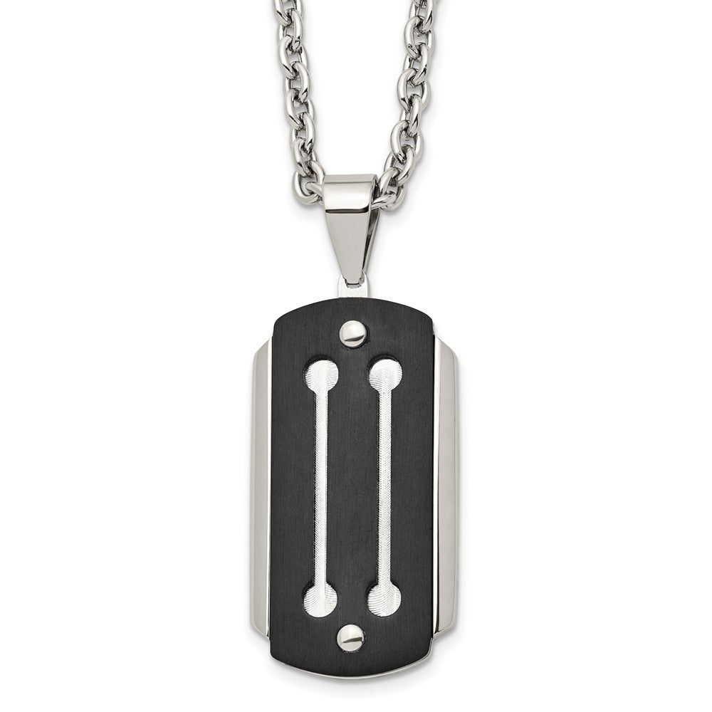 Stainless Steel 24in Brushed and Polished Black IP-plated Dog Tag Necklace, 24 x 23.89 mm