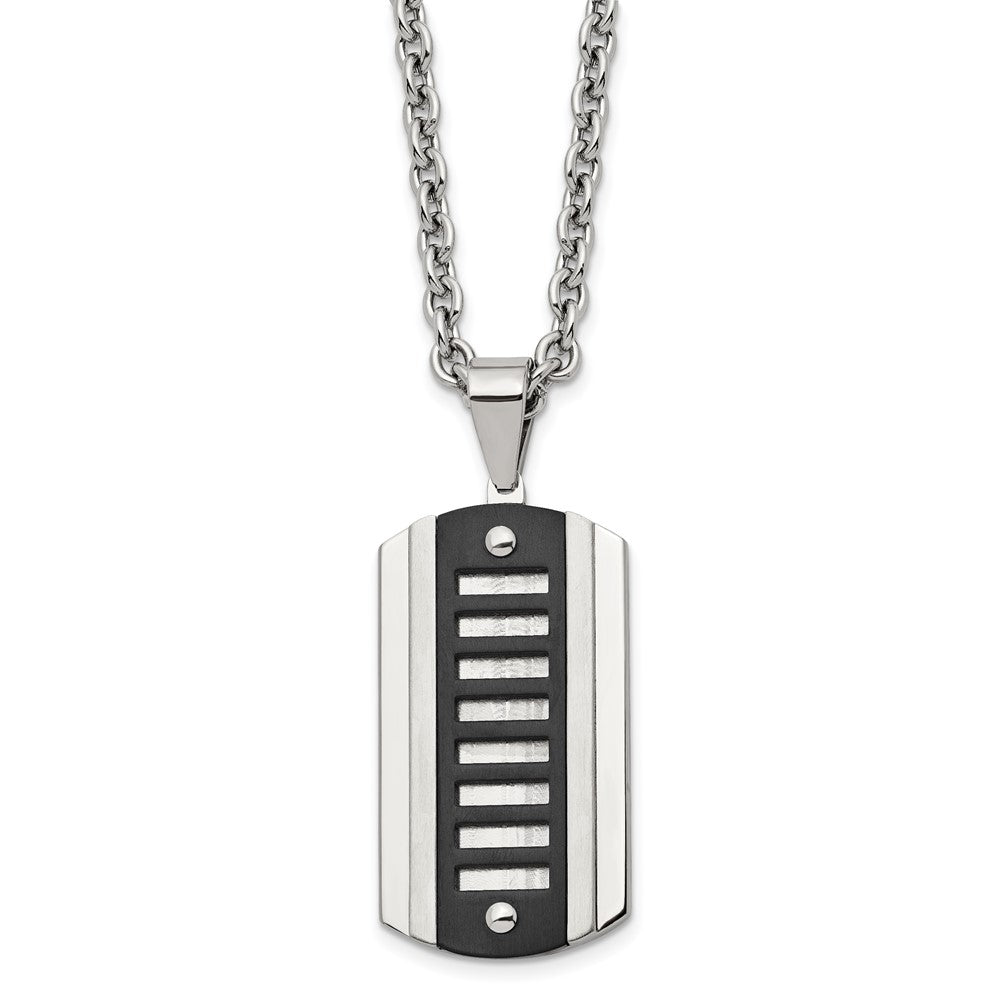 Chisel Stainless Steel Brushed and Polished Black IP-plated Dog Tag on a 24 inch Cable Chain Necklace, 24 x 23.56 mm