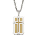 Stainless Steel Polished Yellow IP-plated Wire Inlay Cross Necklace, 24 mm