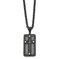 Stainless Steel Polished Black IP-plated w/ Wire Inlay Cross Necklace, 24.5 mm