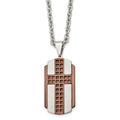 Stainless Steel Brushed & Polished Brown IP-plated Cross 24in Necklace, 24 mm