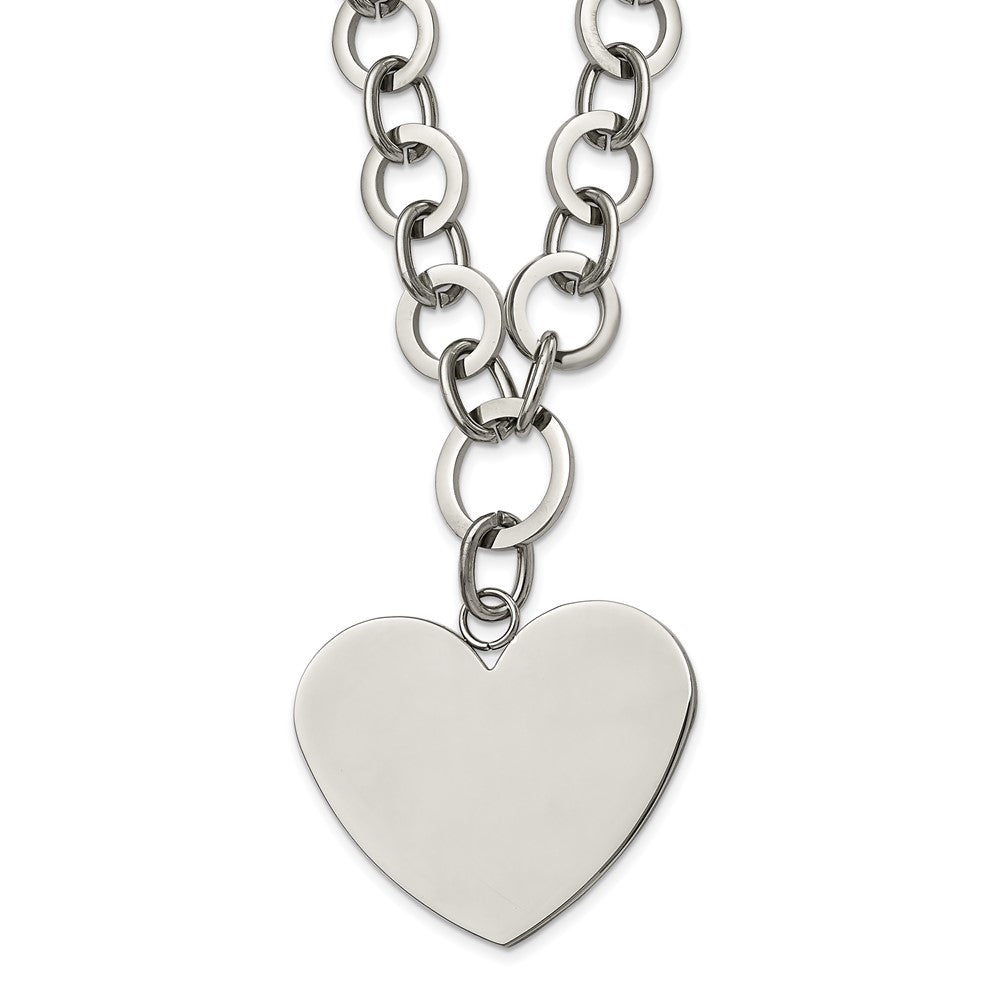 Stainless Steel Polished Large Heart 17.25in w/1.75in ext Necklace, 17.25 mm