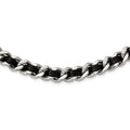 Stainless Steel Polished Black Leather Curb w/2in ext Choker Necklace, 15 mm