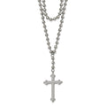 Stainless Steel Polished Cross w/Crystal Two Strand Beaded 16in Necklace, 16 mm