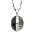 Stainless Steel Polished Grey & Clear Glass Round Pendant Necklace, 24 mm