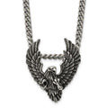 Chisel Stainless Steel Antiqued and Polished Eagle Pendant on a 24 inch Curb Chain Necklace, 24 x 34.25 mm