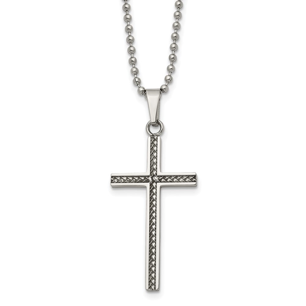 Chisel Stainless Steel Polished and Textured Braided Design Cross Pendant on a 20 inch Ball Chain Necklace, 20 x 20 mm