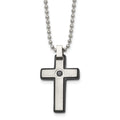 Chisel Stainless Steel Brushed and Polished Black IP-plated CZ Cross Pendant on a 20 inch Ball Chain Necklace, 20 x 19.74 mm