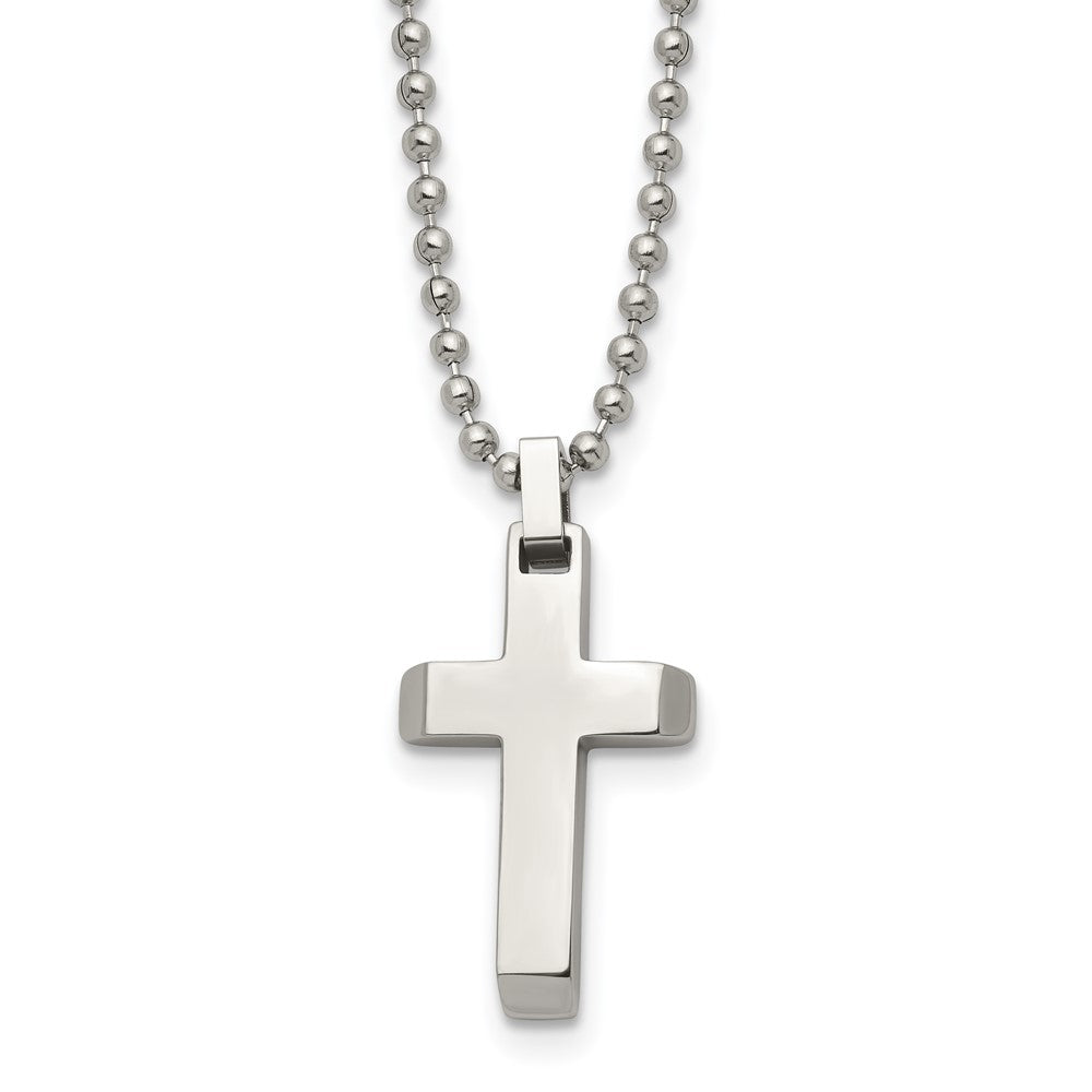 Chisel Stainless Steel Polished Cross Pendant on a 20 inch Ball Chain Necklace, 20 x 14.59 mm