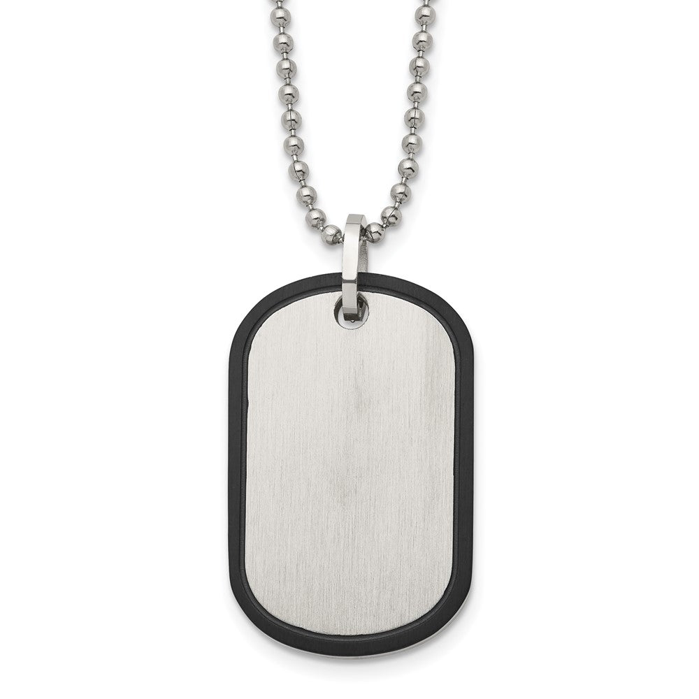 Chisel Stainless Steel Brushed Black IP-plated Edge Dog Tag on a 22 inch Ball Chain Necklace, 22 x 23.5 mm