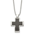 Chisel Stainless Steel Brushed Polished and Textured Black IP-plated Cross Pendant on a 22 inch Ball Chain Necklace, 22 x 24.9 mm