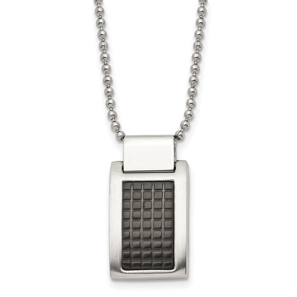 Stainless Steel Brushed Polished & Textured Black IP-plated 22in Necklace, 22 x 15.55 mm