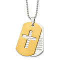Chisel Stainless Steel Brushed and Polished Yellow IP-plated 2 Piece Prayer Cross Dog Tag on a 22 inch Ball Chain Necklace, 22 x 24.67 mm