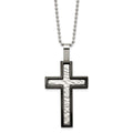 Chisel Stainless Steel Brushed and Polished Hammered Black IP-plated Cross Pendant on a 24 inch Ball Chain Necklace, 24 x 29.03 mm
