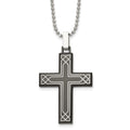 Chisel Stainless Steel Polished Laser Etched Black IP-plated Cross Pendant on a 24 inch Ball Chain Necklace, 24 x 30 mm