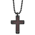 Chisel Stainless Steel Polished Black IP-plated with  Black and Red Carbon Fiber Inlay Cross Pendant on a 22 inch Ball Chain Necklace, 22 x 28.38 mm