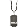 Chisel Stainless Steel Brushed and Polished Black IP-plated with CZ Dog Tag on a 24 inch Ball Chain Necklace, 24 x 21.84 mm