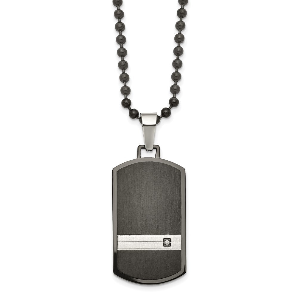 Chisel Stainless Steel Brushed and Polished Black IP-plated with CZ Dog Tag on a 24 inch Ball Chain Necklace, 24 x 21.84 mm