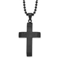 Chisel Stainless Steel Brushed and Polished Black IP-plated Cross Pendant on a 24 inch Ball Chain Necklace, 24 x 28.46 mm