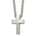 Chisel Stainless Steel Brushed and Polished Cross Pendant on a 20 inch Curb Chain Necklace, 20 x 21.73 mm