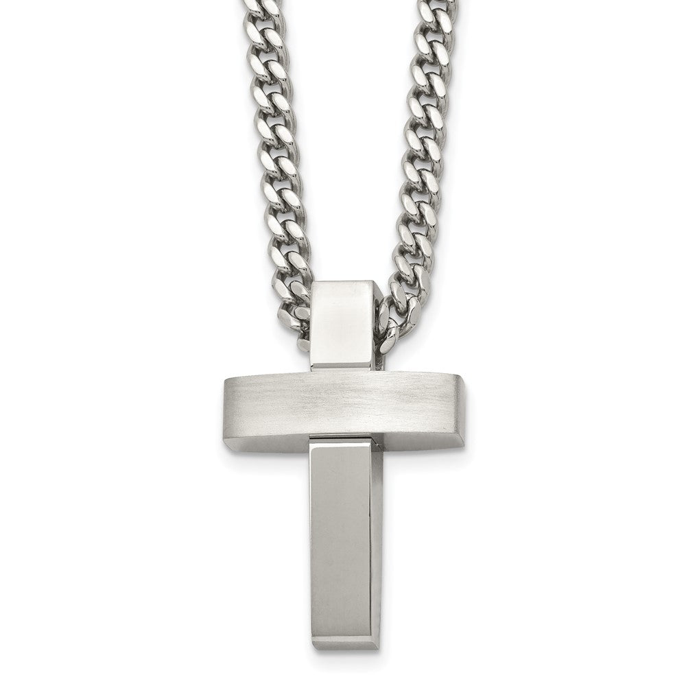 Chisel Stainless Steel Brushed and Polished Cross Pendant on a 20 inch Curb Chain Necklace, 20 x 21.73 mm