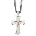 Chisel Stainless Steel Brushed and Polished Yellow IP-plated Crucifix Pendant on a 24 inch Curb Chain Necklace, 24 x 34.79 mm