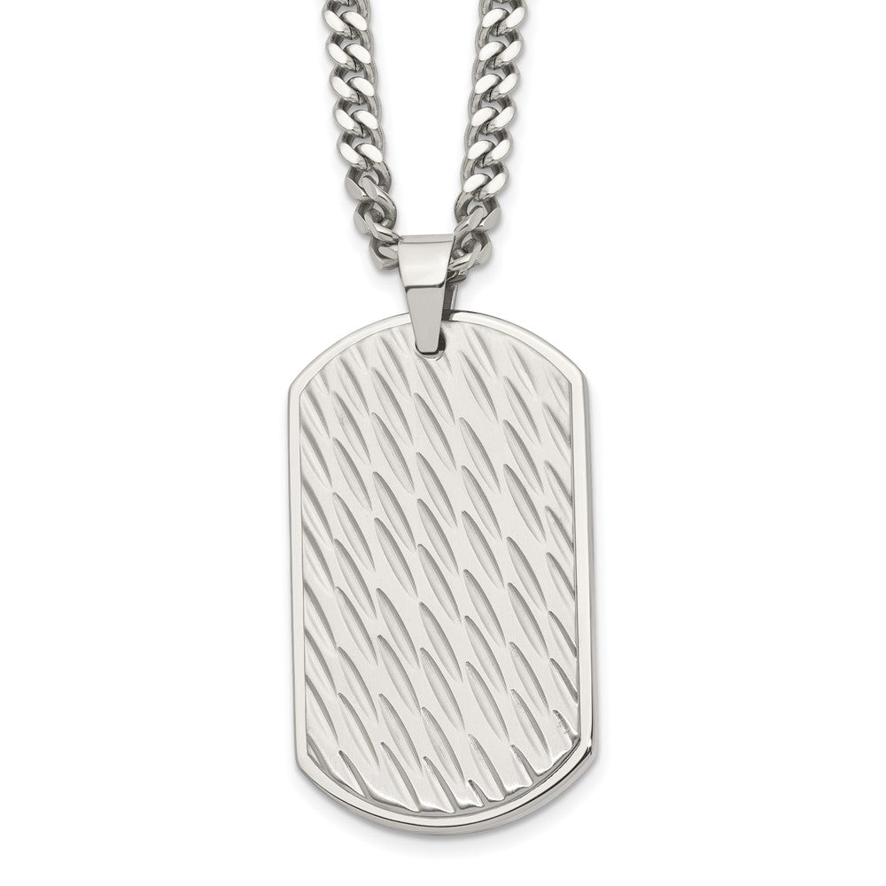 Chisel Stainless Steel Brushed Polished and Textured Dog Tag on a 24 inch Curb Chain Necklace, 24 x 25.6 mm