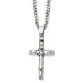 Chisel Stainless Steel Antiqued and Polished Reversible Cross Pendant on a 24 inch Curb Chain Necklace, 24 x 27.92 mm
