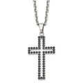 Chisel Stainless Steel Polished Black CZ Cutout Cross Pendant on a 20 inch Cable Chain Necklace, 20 x 26.82 mm
