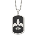 Chisel Stainless Steel Polished Black IP-plated Fleur de lis Dog Tag on a 24 inch Ball Chain Necklace, 24 x 28.02 mm