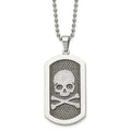 Chisel Stainless Steel Brushed and Polished Laser Cut Skull and Crossbones Dog Tag on a 24 inch Ball Chain Necklace, 24 x 25.56 mm