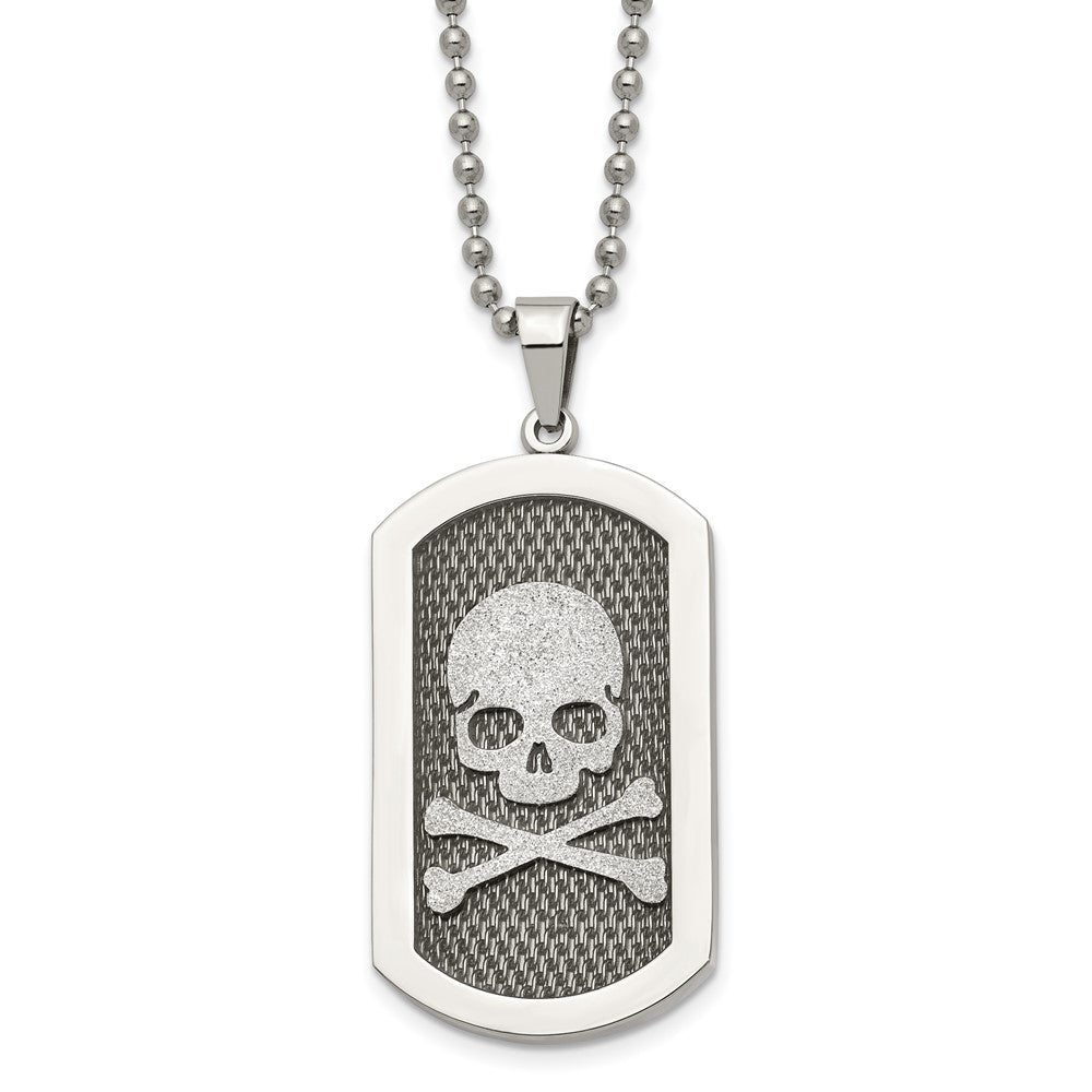Chisel Stainless Steel Brushed and Polished Laser Cut Skull and Crossbones Dog Tag on a 24 inch Ball Chain Necklace, 24 x 25.56 mm