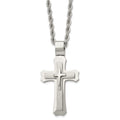 Chisel Stainless Steel Brushed and Polished Triple Layer Cross Pendant on a 24 inch Rope Chain Necklace, 24 x 32.3 mm