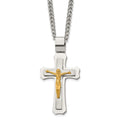 Chisel Stainless Steel Brushed and Polished Yellow IP-plated Crucifix Pendant on a 24 inch Curb Chain Necklace, 24 x 31.64 mm