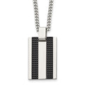 Chisel Stainless Polished and Textured Black IP-plated Rectangle Dog Tag on a 22 inch Curb Chain Necklace, 22 x 20.23 mm