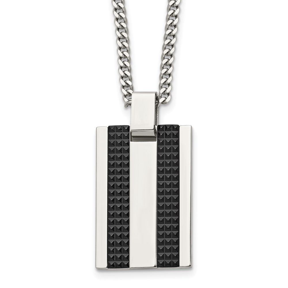 Chisel Stainless Polished and Textured Black IP-plated Rectangle Dog Tag on a 22 inch Curb Chain Necklace, 22 x 20.23 mm