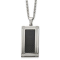 Chisel Stainless Steel Polished Grooved Black Carbon Fiber Inlay Rectangle Dog Tag on a 24 inch Curb Chain Necklace, 24 x 21.87 mm