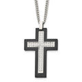 Chisel Stainless Steel Brushed and Polished Black IP -plated Edges CZ Cross Pendant on a 24 inch Cable Chain Necklace, 24 x 30.46 mm