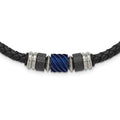 Chisel Stainless Steel Brushed and Polished Black and Blue IP-plated Black Rubber 20 inch Leather Necklace, 20 x 11 mm